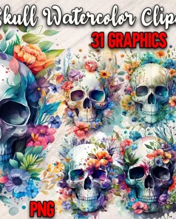 Floral Skull Watercolor Clipart – 31 Graphics